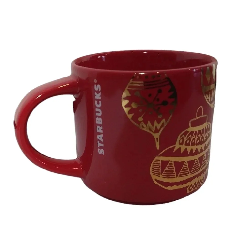 Starbucks‎ red and gold holiday Christmas ornament mug cup